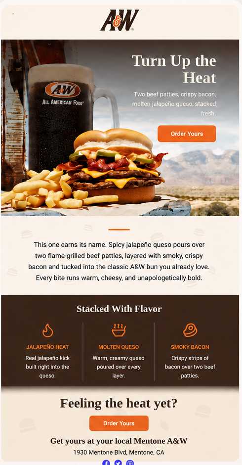 AI-generated A&W jalapeño burger email